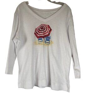 Palm Grove White Long-sleeved Tee Umbrella Graphic Size 1X